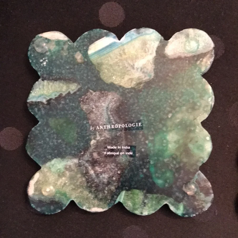 Anthropologie Green and Cream Decorative Stone (Marble Geode Look) Coasters
